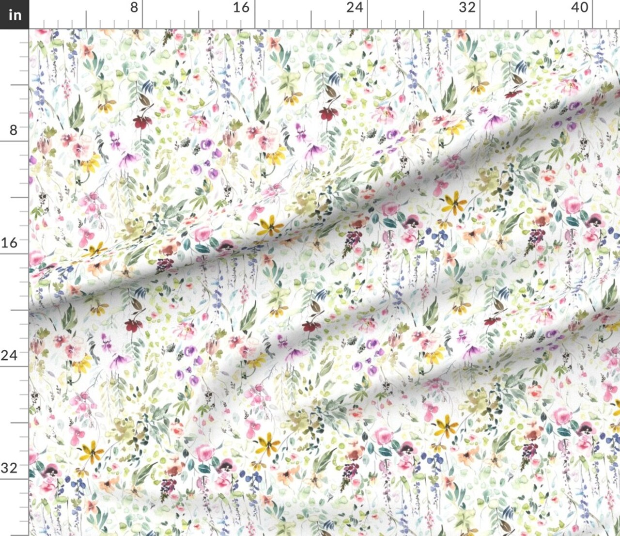 Watercolor Floral Botanical Wildflowers Spring Summer Meadow Garden Garden Party Flowers Greenery Nature Custom Printed Fabric by Spoonflower Various Fabrics by the Yard or Fat Quarter
